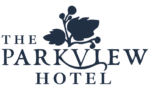 Logo of The Parkview Hotel featuring navy blue stylized leaves above the hotel name.